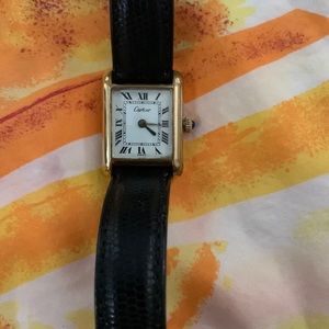 Cartier Vintage Must Tank Vermeille Women's Wristwatch Leather Belt Gold Watch